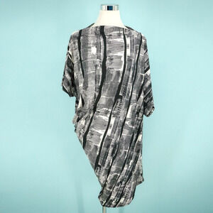 Chalet Size Medium M Dula Black Print Boat Short Sleeve Artsy Art To Wear Dress